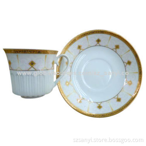 12-piece Porcelain Coffee Cup and Saucer Set, Fashionable Gold Design